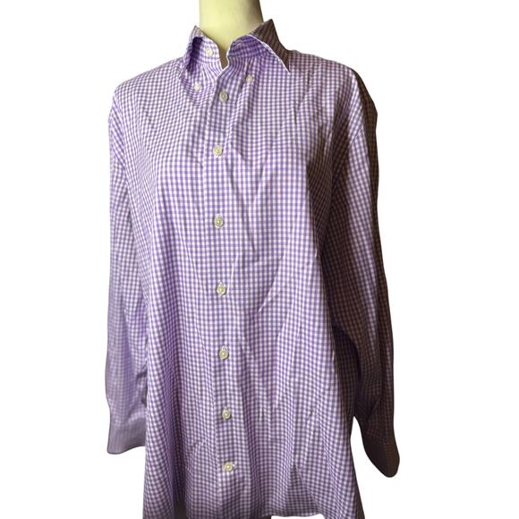 Charles Tyrwhitt Non-Iron Twill Slim Fit Gingham Shirt, Lilac, Men's Size 17/34 - Picture 3 of 6